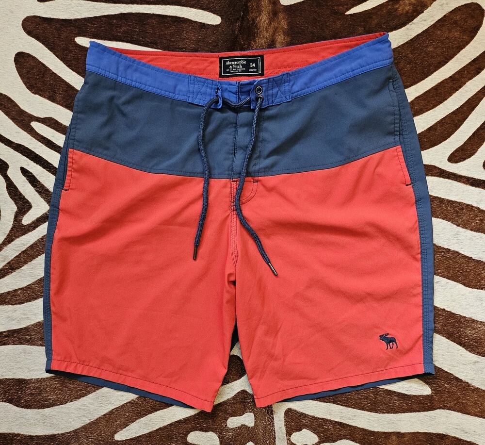 Vintage Y2K Abercrombie & Fitch Red and Blue Board Shorts Size 34